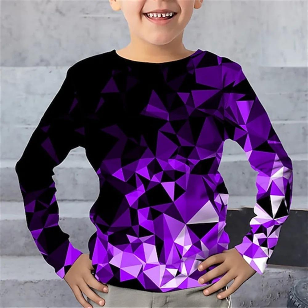 Children's Lightning Geometry 3D Digital Printed Boys' Fun and Fashionable Round Neck Long Sleeve T-shirt