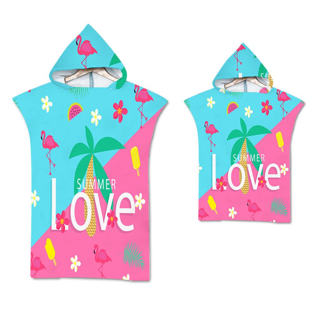 Flamingo Strandtuch Schnelltrocknend Kapuzenmantel Neoprenanzug Erwachsene Kinder Große Handtücher Eltern-Kind-Poncho Bademantel für Schwimmen Surfen