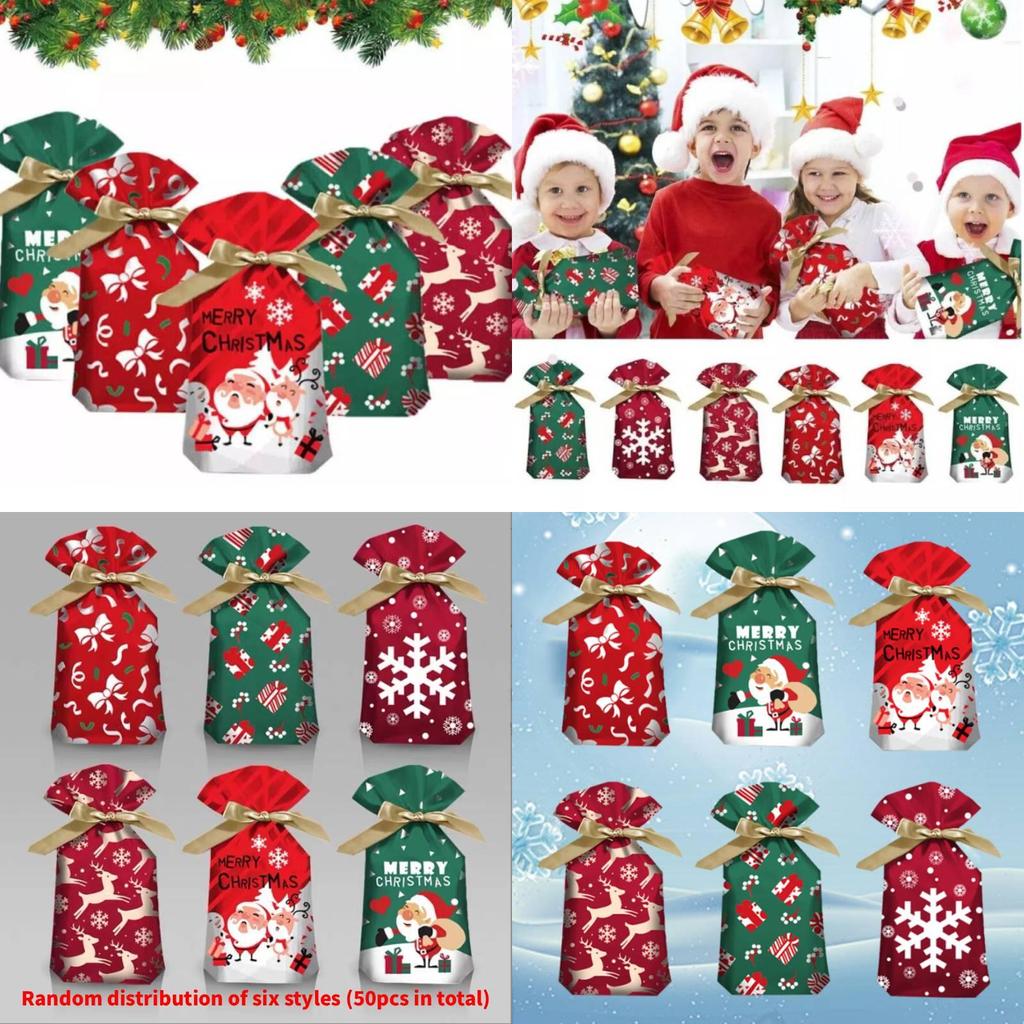 Christmas Gift Bags With Drawstring Ribbon Santa Design For Seasonal Gifts