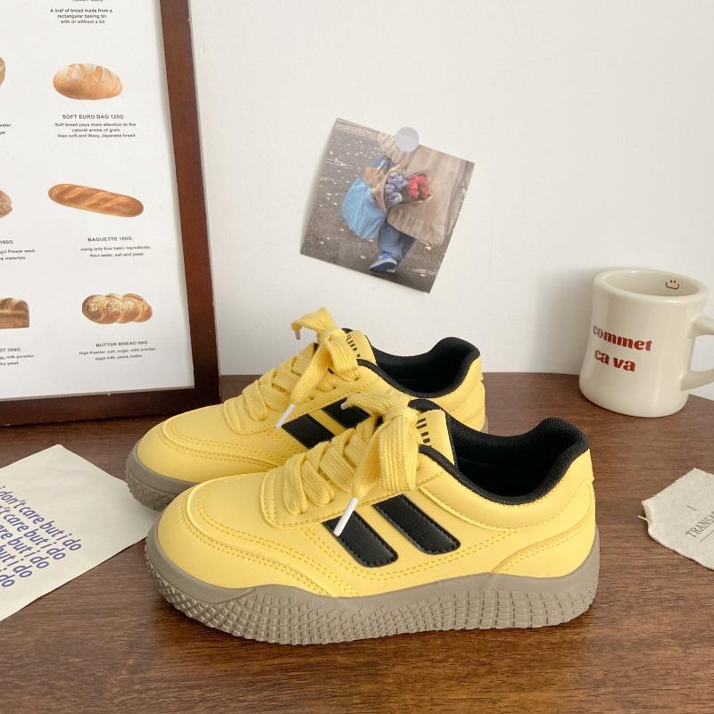 

Thick baseplate shoes women s leather surface spring new trendy niche versatile low-top student sports little white shoes 40 жовтий