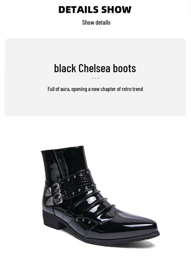 Men's British Style Autumn Leather Chelsea Boots - Shiny, Pointed Toe, High-Top, Formal, Casual, Short Boots