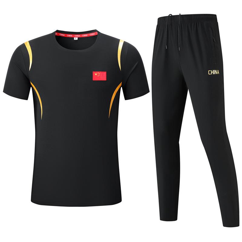 Unisex Quick-Dry Sportswear Set: Round Neck, Short Sleeve, Long Pants for Running, Wushu,  Fitness Training 130