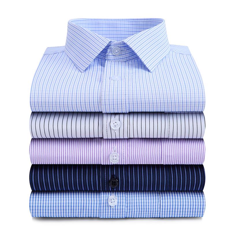 2025 Men's Non-Iron Long Sleeve Blue Striped Shirt: Spring & Autumn Business Wear