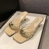 New Square Head Crossed Thin Strap High Heel Cool Slippers Femininity Thin Heel Open Toe Slippers Outer Wear