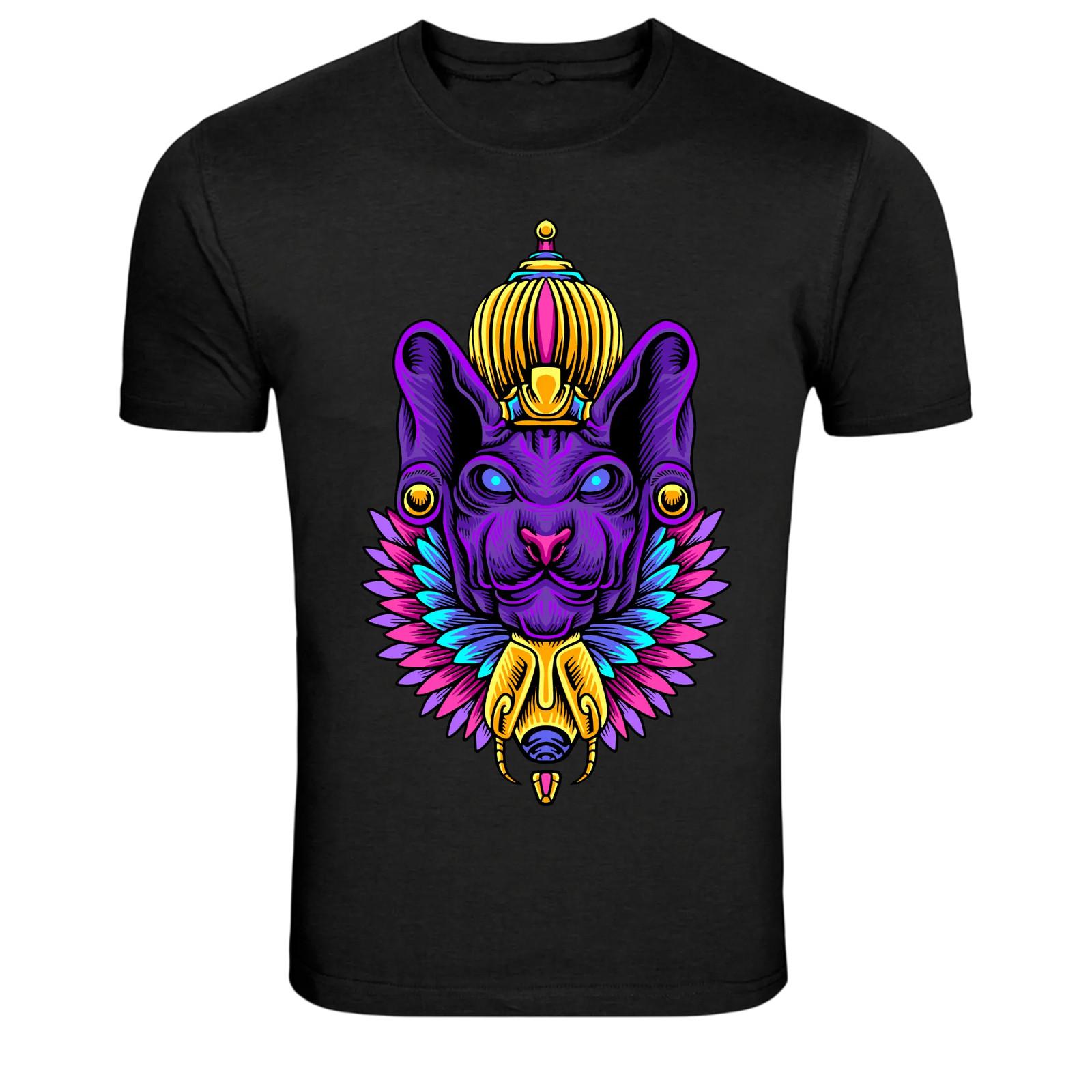 Egyptian Cat Goddess Bastet Neon Graphic T-Shirt L
