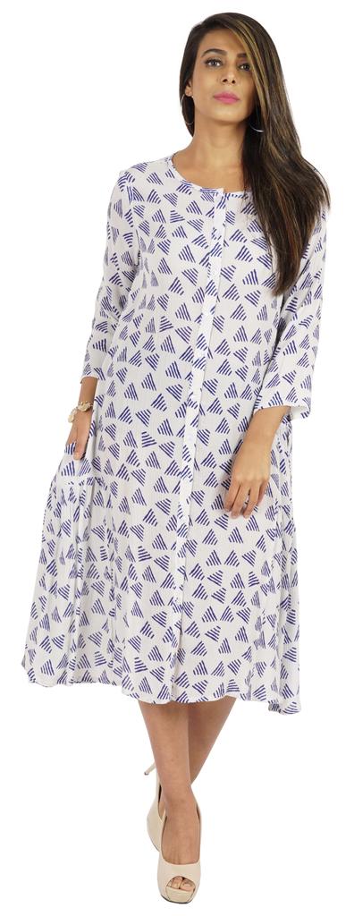 Bimba Printed Flared Midi Dress For Women Rayon Crepe Casual Summer Dress