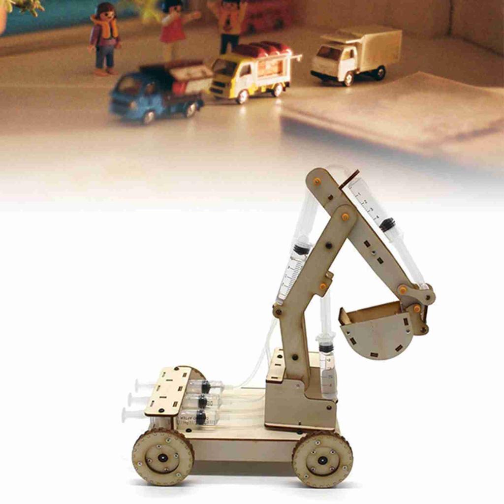 Manual DIY Model Toy Hydraulic Wooden Excavator Assembly Model Set Experiment Digger Mould(No.2
