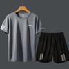 Men's Summer Gym Running Set: Loose-fit Quick-drying T-shirt with Round Neck and Printed Design.