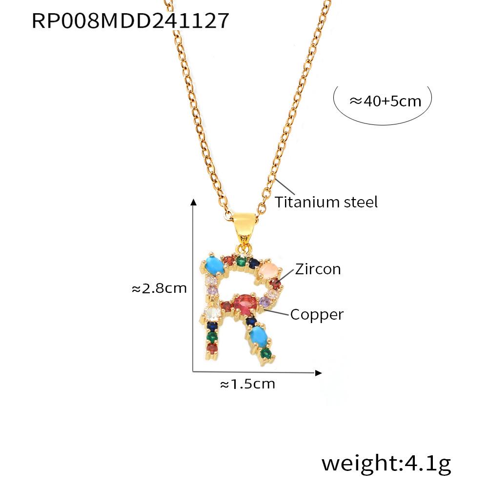 Colorful Zircon Alphabet Pendant Necklace - Hip-Hop Style