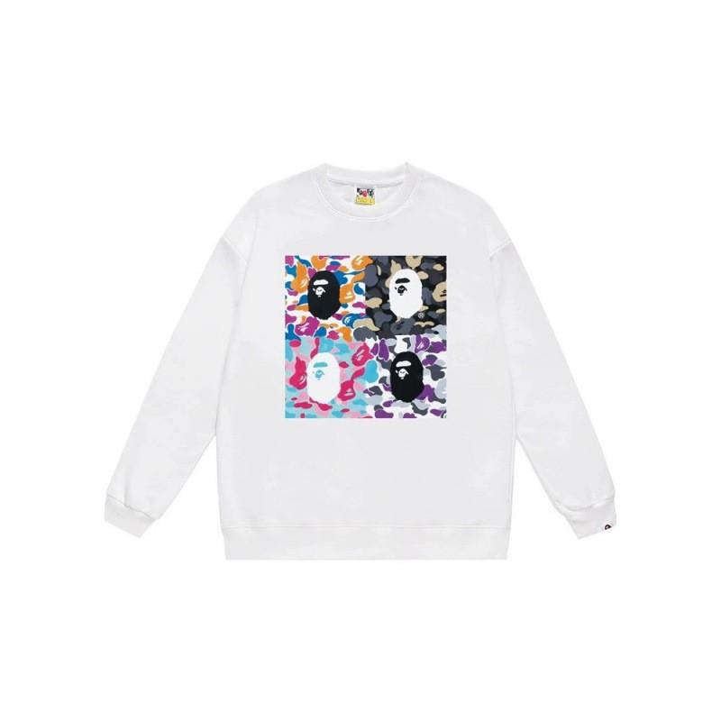 BAPE-Style Heavyweight Cotton Crewneck Sweatshirt Mens Oversized Streetwear Pullover Fall