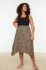 Fustă Tricotată Asimetrică Maro cu Model Animalier Mărimi Mari pentru Femei
