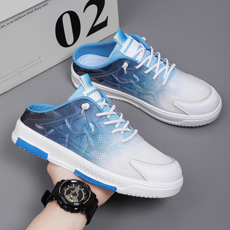 Large Size 46 47 Mesh Semi-Drag Casual Shoes Half Shoes For Men Mules Closed-toe Board Shoes Summer Backless Loafers Slipper