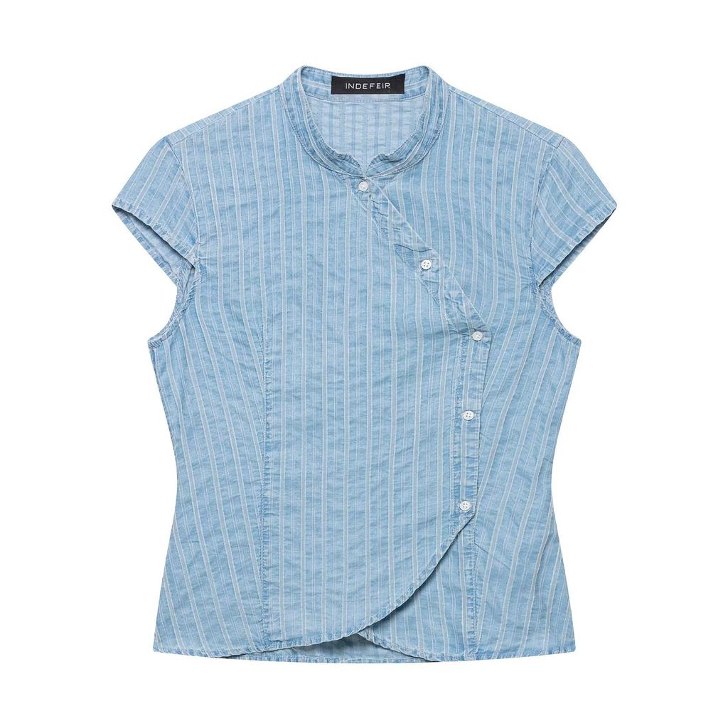 European and American style, wholesale women's clothing, fashionable striped double-breasted top + mini striped shorts