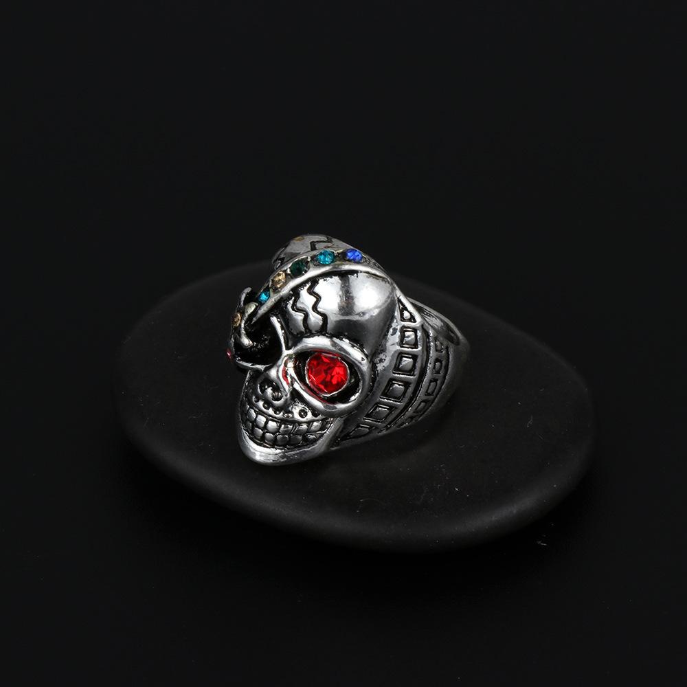 Exaggerated Jewelry Ancient Silver Skull Punk Retro Hoop Ring