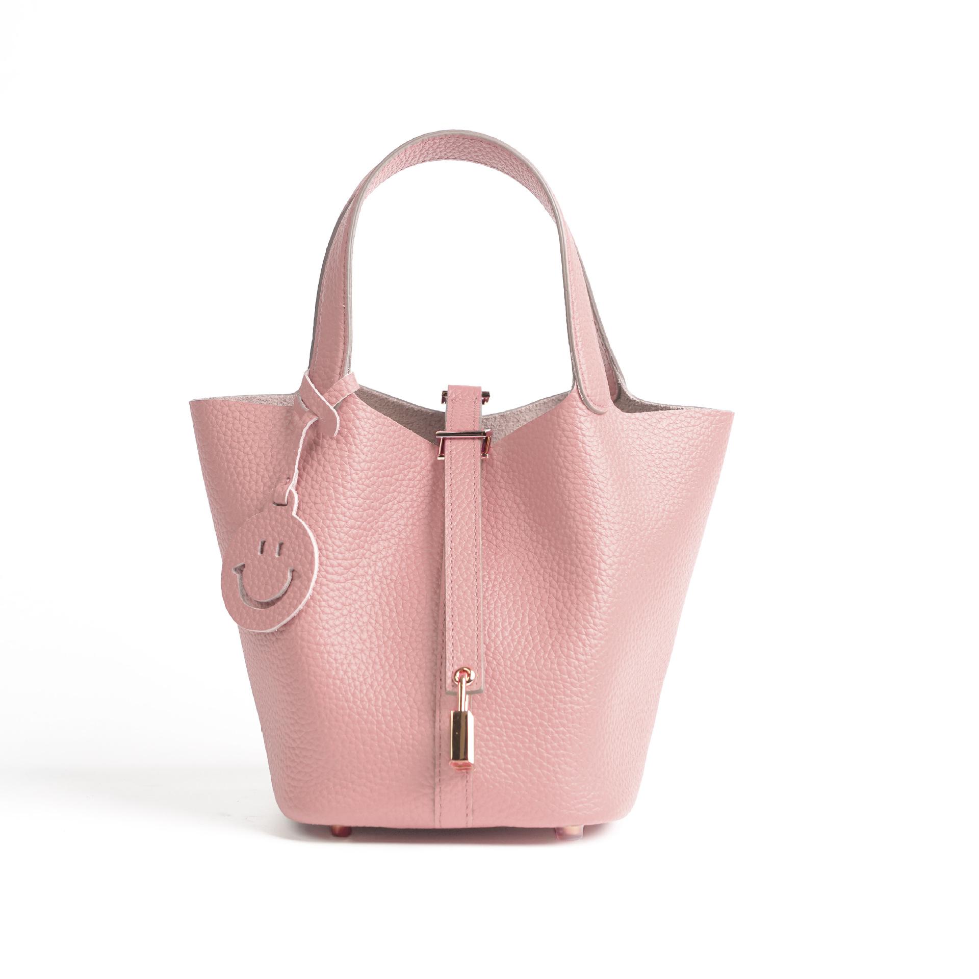 

Сумка 2025 женская из первого слоя коровьей кожи, сумка-овощная корзина, универсальная сумка-ведро, женская сумка из натуральной кожи, высококлассная сумочка Length 18cm * Width 13cm * Height 18cm