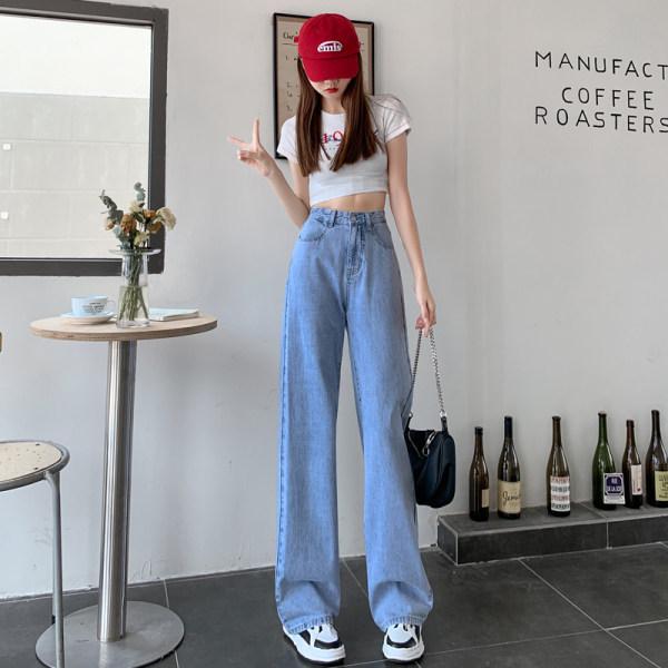 Women's Korean Style High Waist Wide-Leg Jeans - Trendy Loose Fit, Floor-Length Draping Pants