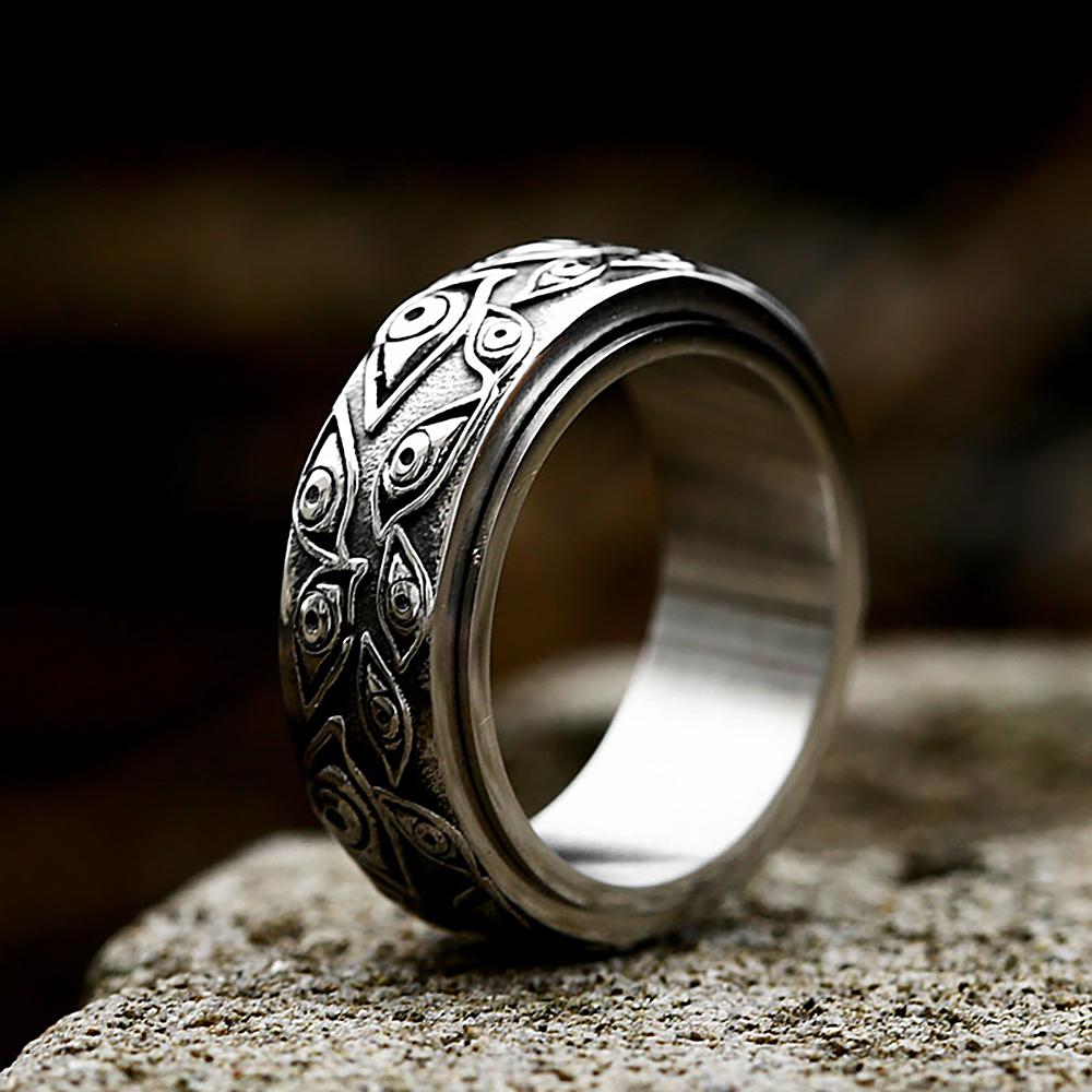 Vintage Punk Carved Devil Eyes Fidget Ring For Men Women 316L Stainless Steel Rotatable Rings Fashion Jewelry Gift