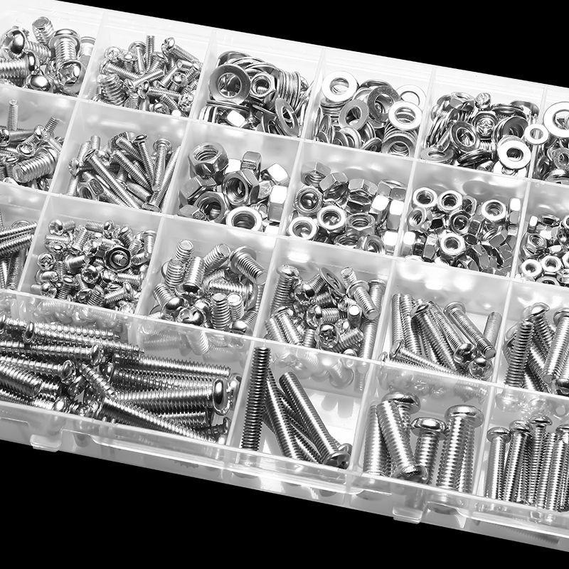 304 Stainless Steel Fastener Set: Nuts, Washers, Machine & Self-Tapping Screws, Bolts, Nails, Round Head M3/M4.