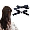 Set of 2 Mini Ribbon Clips with Heart Jewel, Black [Used]