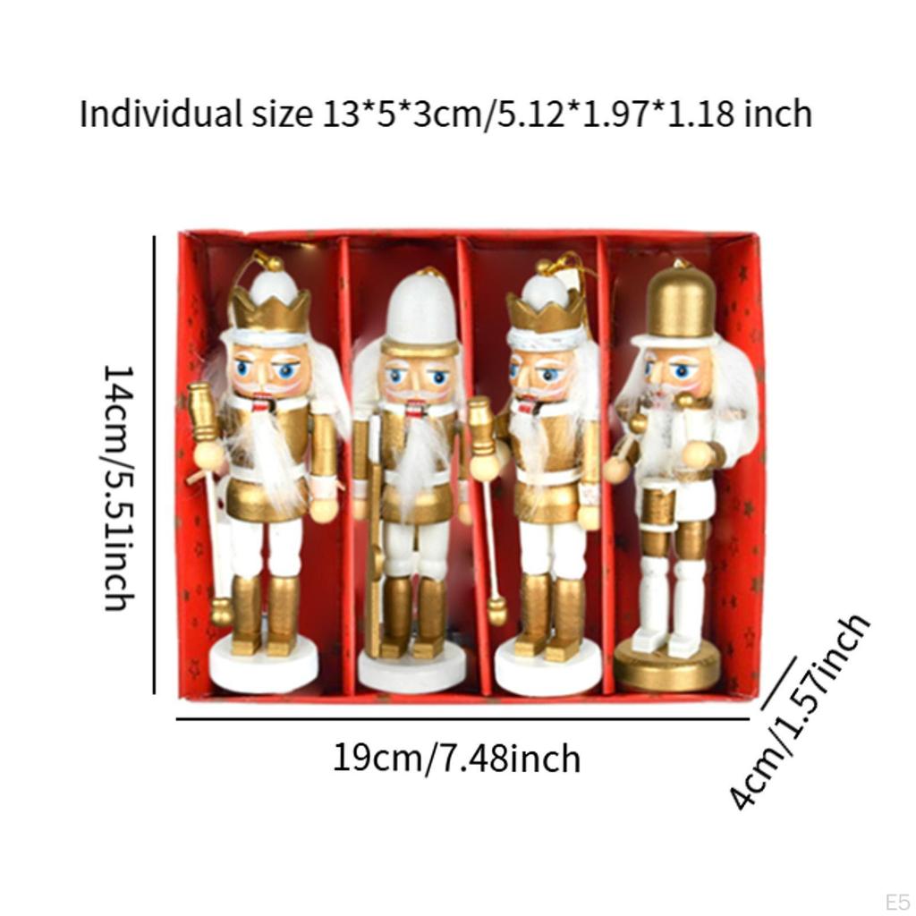 4 Pieces Nutcracker Puppet Statues Christmas Decorations Home Furnishing Crafts Artificial Ornaments