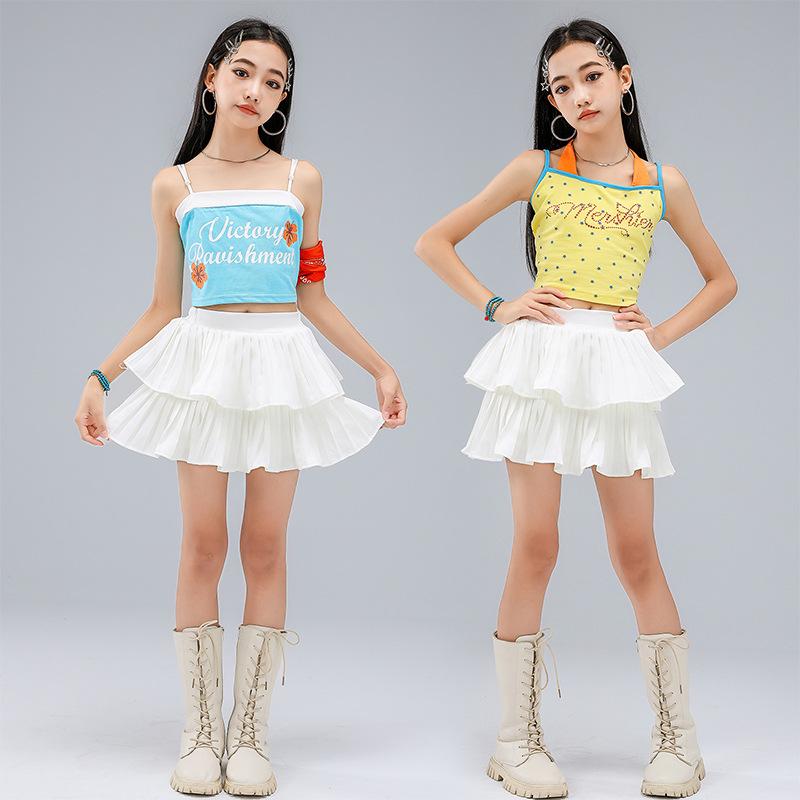 Girls' Dopamine Jazz Dance Performance Outfit: Children's Street Dance Vest and Pants Set