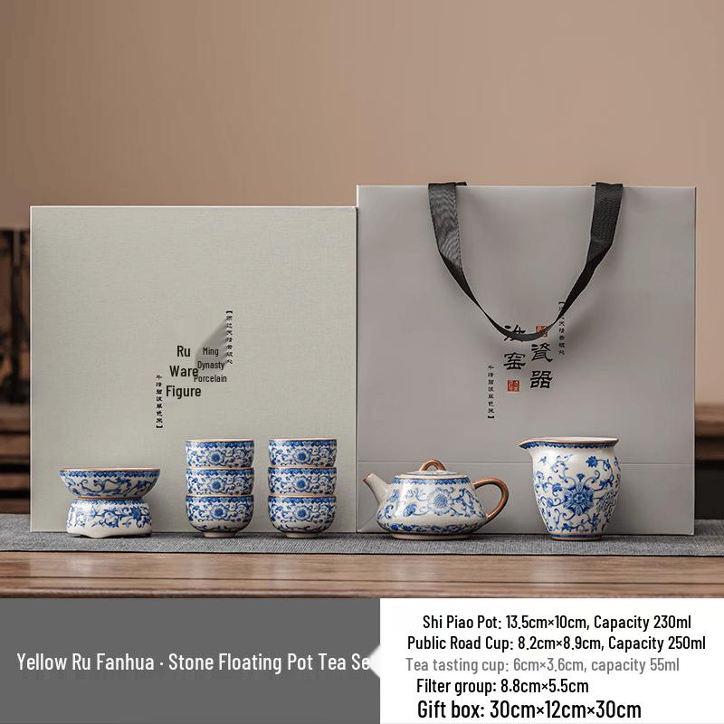 10-Piece Floral Underglaze Ceramic Kung Fu Tea Set