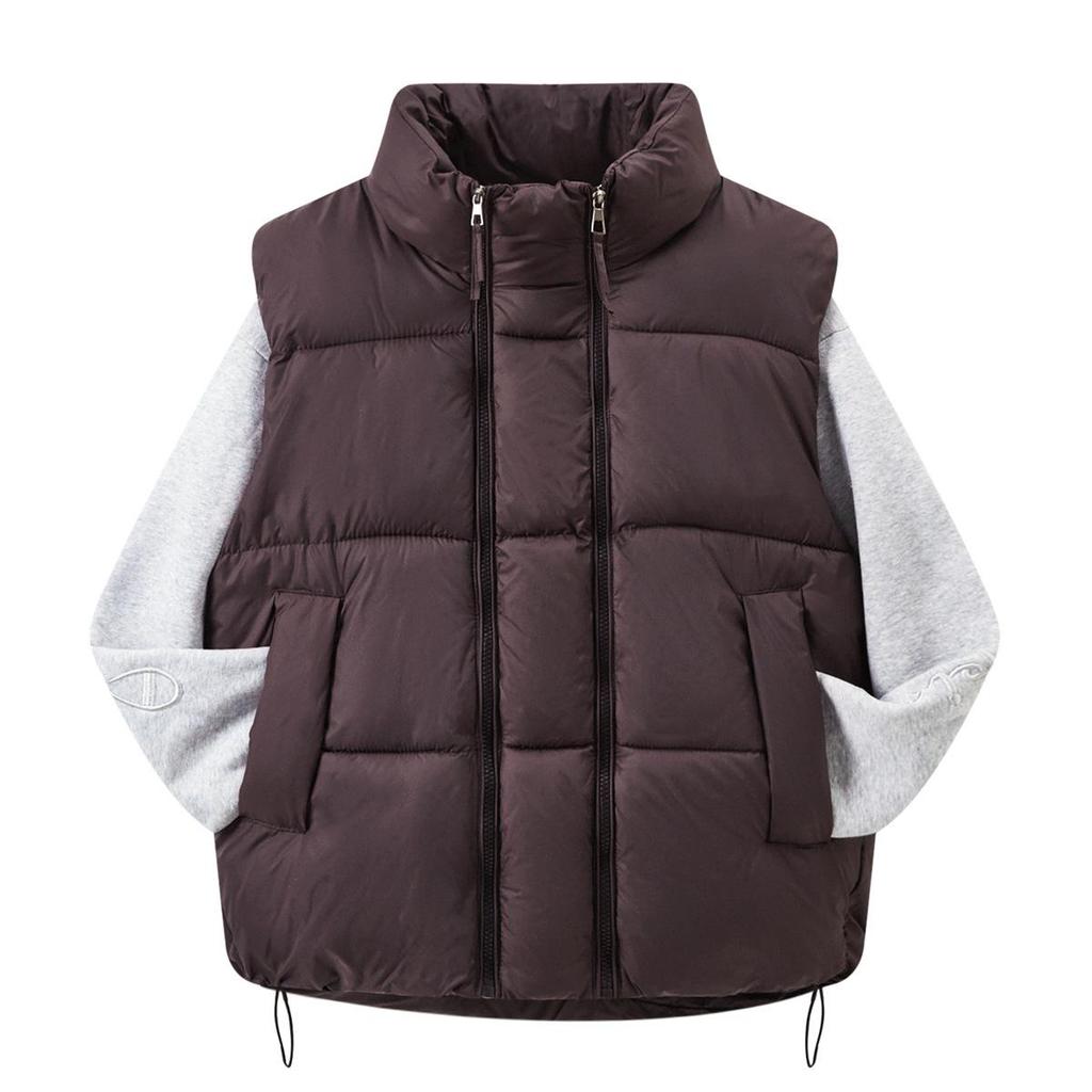 2025 Korean Unisex Casual Warm Stand Collar Short Loose Vest Jacket for Autumn/Winter