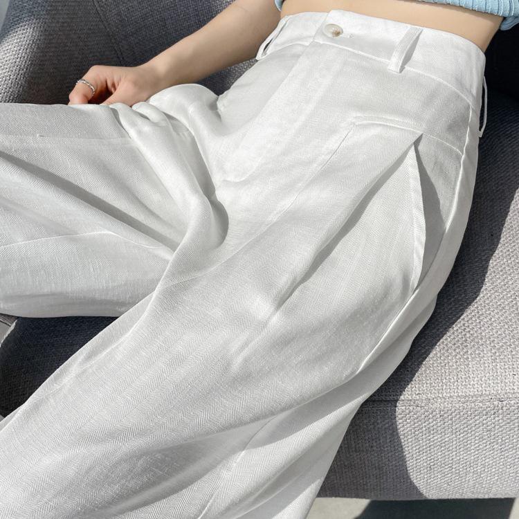 Women's High Waist White Linen Wide Leg Pants
