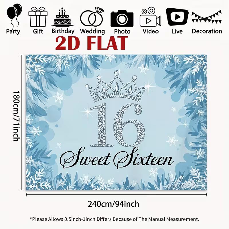 

2D Flat Blue Snowflake & Number 16 Photography Background Cloth 47.2x31.5inch/120*80cm