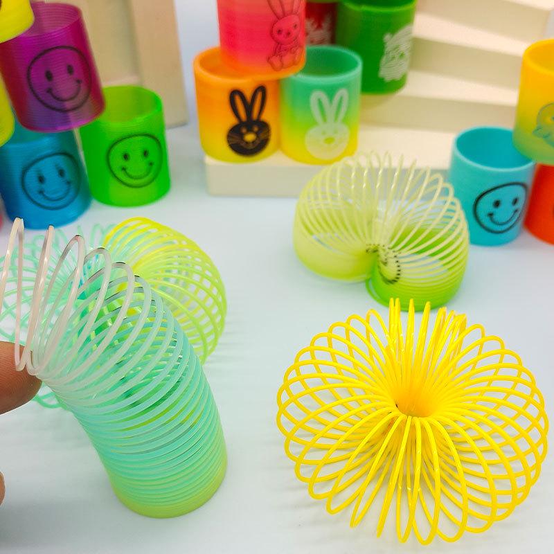 Colorful Children's Mini Smiley Rainbow Elastic Rings - Fun Spring Toys