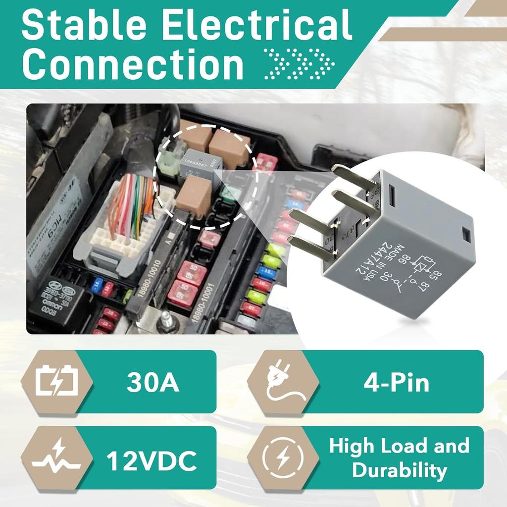 4 Pcs 12088567 8567 Automotive Relay - 12VDC 30A 4-Pin, High-Performance Automotive Relay 12088567 Fit For Buick, Cadillac, Chevrolet, GMC - OEM