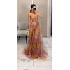 Spring and Summer New Mesh Printing Suspender Dress, Vacation Casual Party Dress