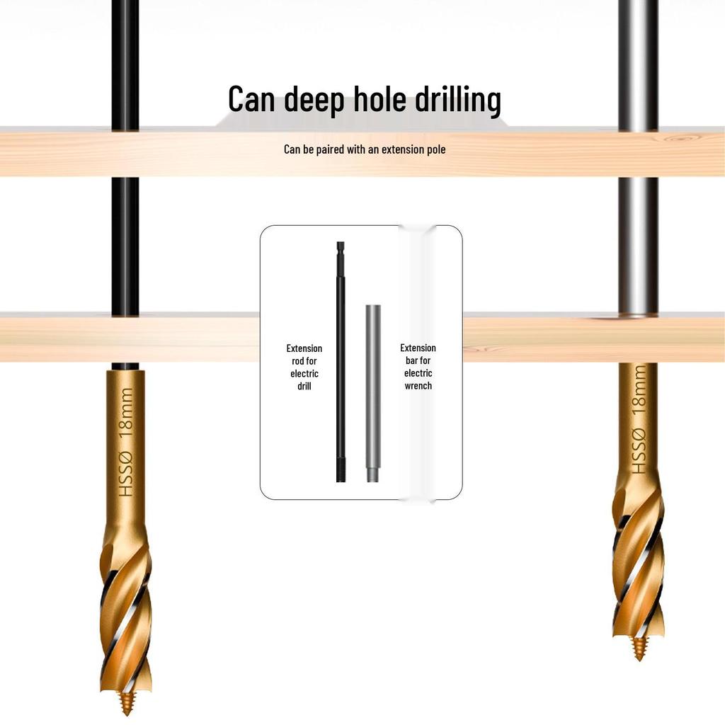 High-Speed Titanium-Plated Steel Extension Rod and Drill Bit for Woodworking