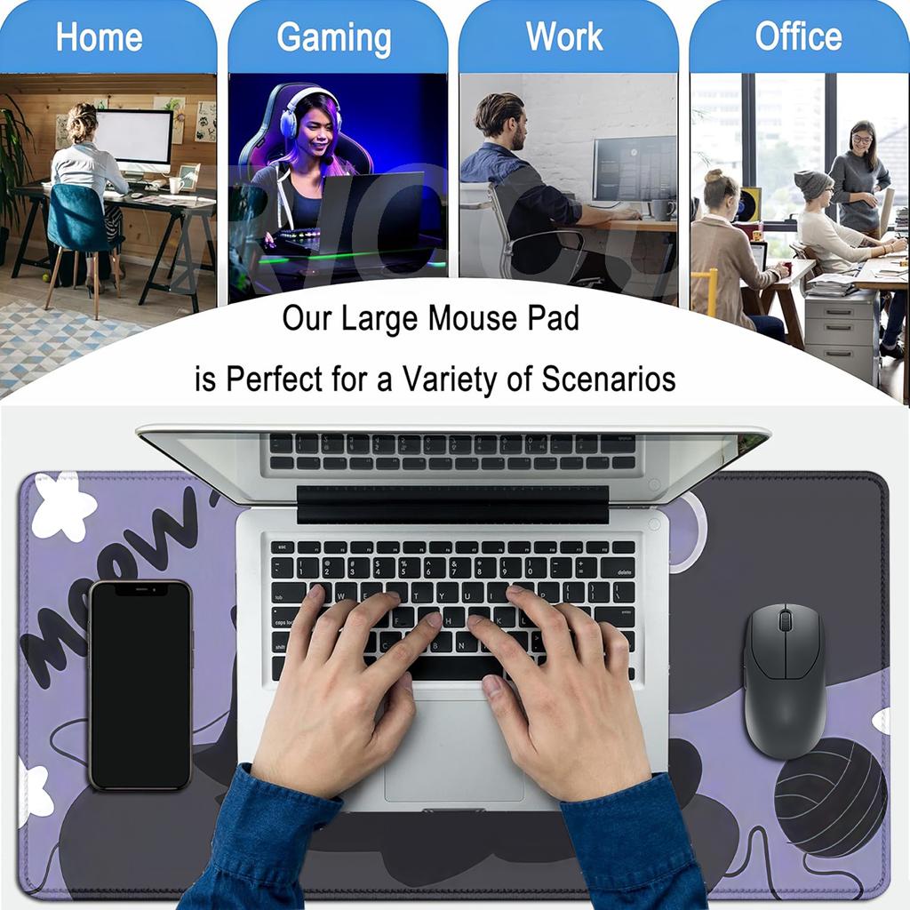Cute Cat Style Large Mouse Pads Rubber Locking Edge Table Pads Gaming Desk Carpet Gamer Offices Desk Accessories Anti-slip Mats
