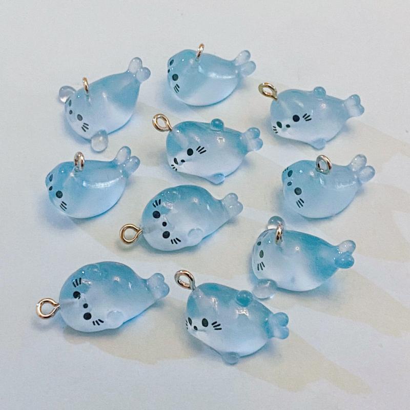 10pcs Kawaii Blue Seals Luminous Animal Resin Charms Pendants DIY Jewelry Making Accessories Keychain Earrings