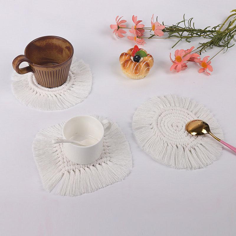 1PCS Braided Tassel Coasters Handmade DIY Non-slip Heat Insulation Mug Mat Drink Cup Ins Tableware Set