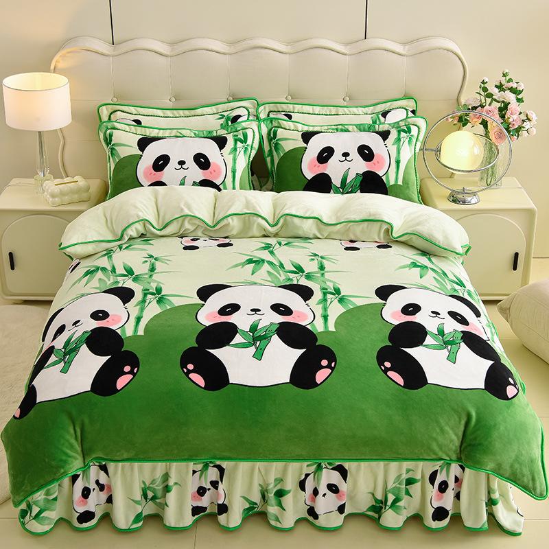 Thickened Milk Fleece Four-Piece Warm Double-Sided Coral Fleece Quilt Cover Flannel Sheet Bed Skirt Bedding