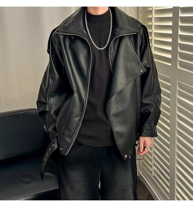 Men's High-End European Style Leather Motorcycle Jacket