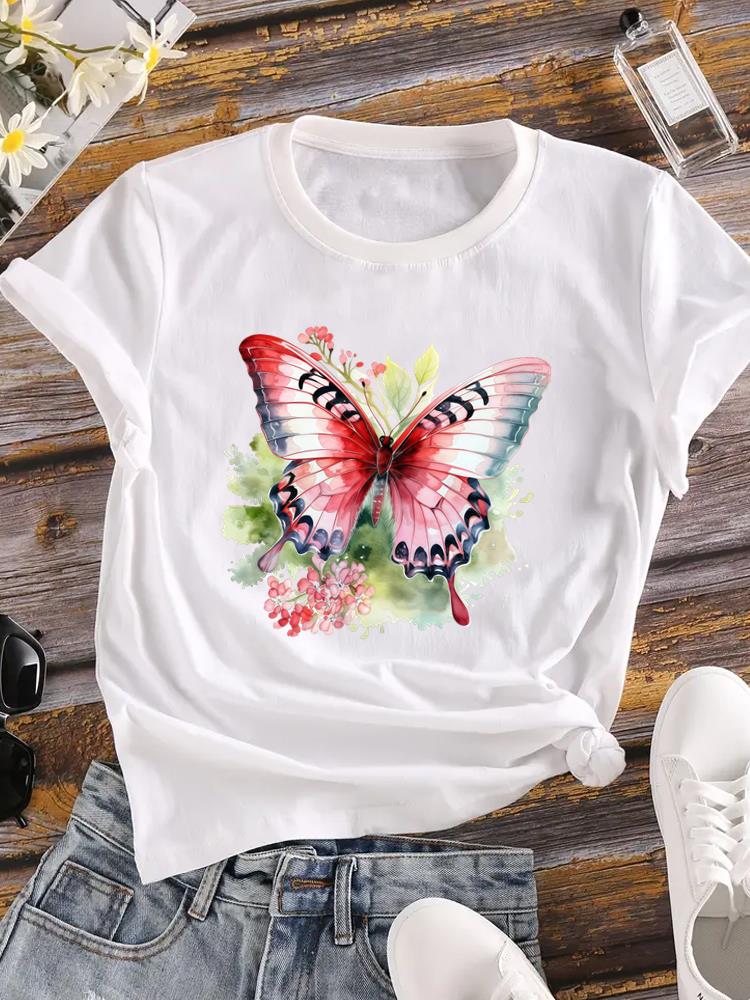 (Asian Size) Lady o-neck T Shirt Clothing flower letter Printed Female Top Casual Fashion Women Graphic Tee Short Sleeve T-shirts