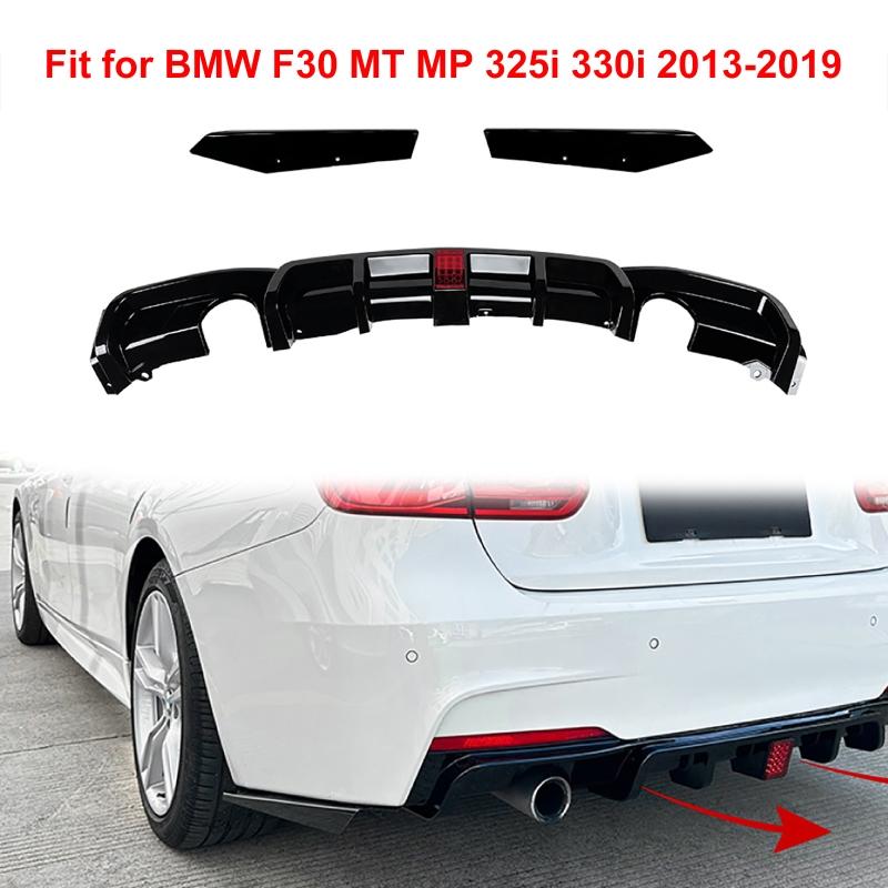 Diffusore Posteriore Lip Per BMW F30 MT MP 325i 330i 2013-2019 Doppio Scarico Lip Nero Con Splitter Luci Valance Spoiler