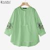 ZANZEA Women Casual Round Neck 3/4 Sleeve Loose Print Blouse