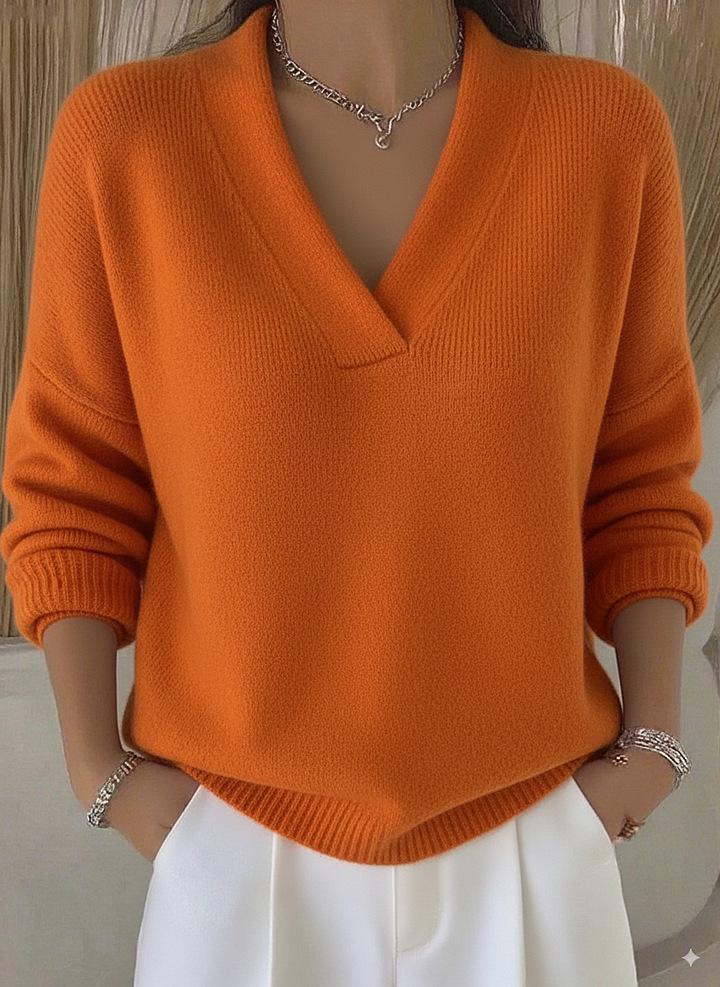 New for 2026: European & American V-Neck Loose Knit Sweater – Solid Color, Casual Fashion, Women's Knitwear.
