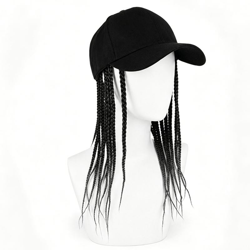 Hat Wig for Women Baseball Cap with Braided Hair Attached Synthetic Box Braid Wig Hat Adjustable Cap with 14inch Black Brown Braids for Daily Use