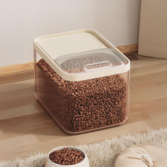 Grain Storage Barrel with Built-in Measuring Cup Clear Cover Large Capacity Wide Mouth Airtight Pet Food Container