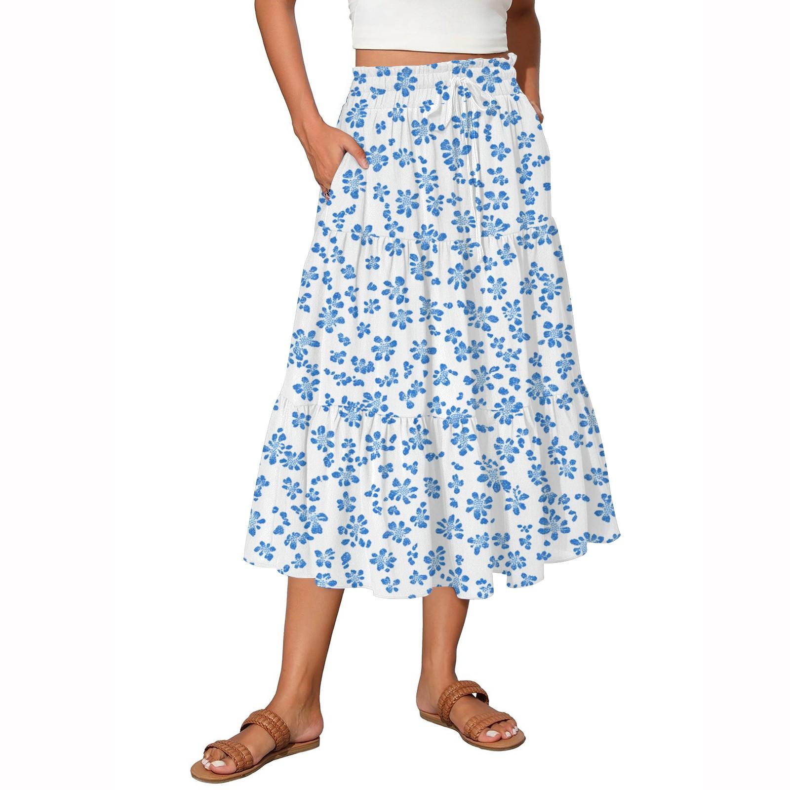 

Женские струящиеся расклешенные юбки-макси с оборками и эластичным поясом, элегантные многослойные длинные юбки в стиле бохо XL небесно-голубой