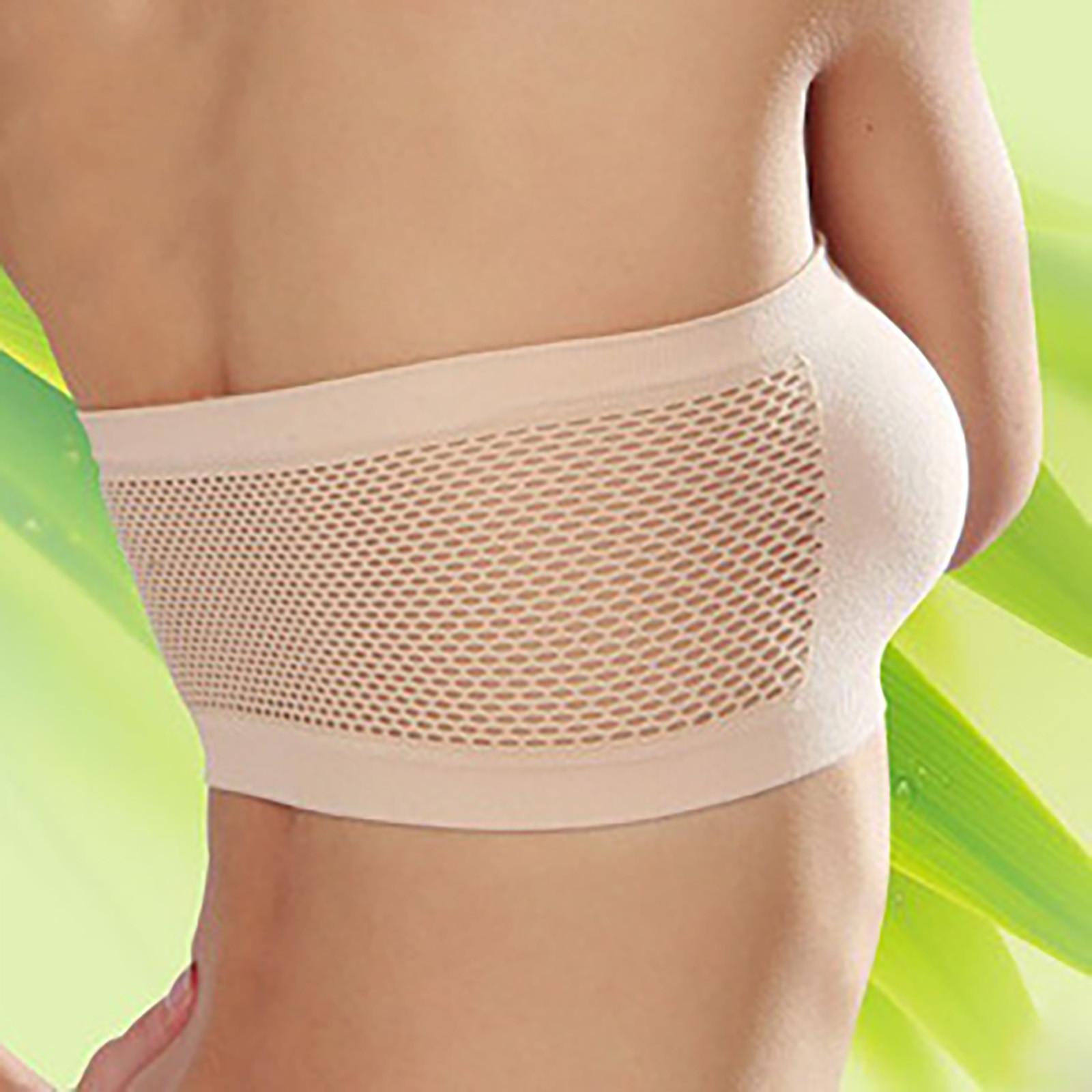 Seamless Breathable Strapless Bandeau Bra with Mesh Back Panel Stretch Fabric Wireless Support Comfortable Fit one size бежевый