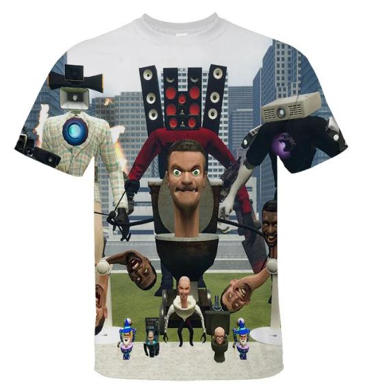 Skibidi 3D Printed Fun T-shirt for Boys, Cartoon Camera Print, Short-Sleeve Streetwear