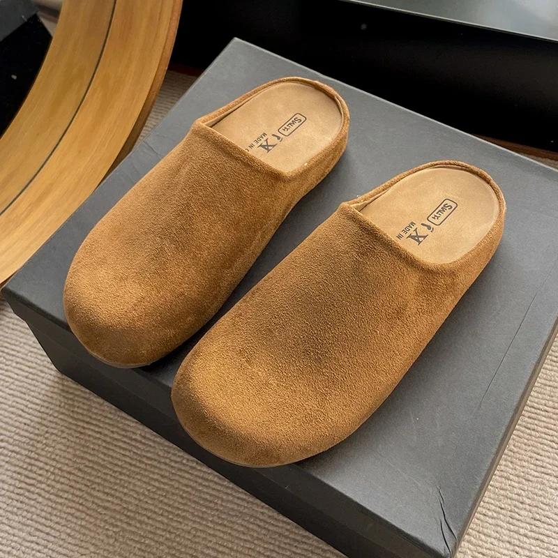 Fashion New Retro Solid Color Flat Bottom Women's Shoes Ladies Slides Fashion Suede Slippers Mules Casual Cozy Female Sandals