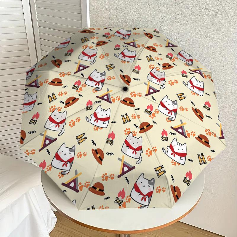 1pc cat campfire Pattern Umbrella Design Automatic Opening and Closing Umbrella, High-quality Travel Umbrella, Lightweight and Portable, -89