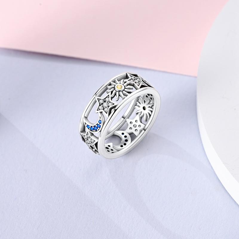 Genuine Copper Color Rings Flowers Moon Star Hollow Weave Irregular Rings For Woman High-Grade Romantic Wedding Engagement Jewelry Creation Gifts